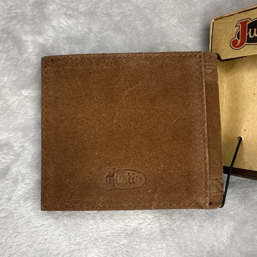 Justin Men's Wallet Bifold Brown Suede Leather Roughout RFID‎ Western Aztec NEW